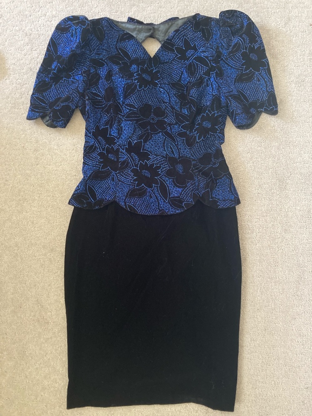 Vtg '80s Scott McClintock velvet glitter floral dress, 12 (Vintage).